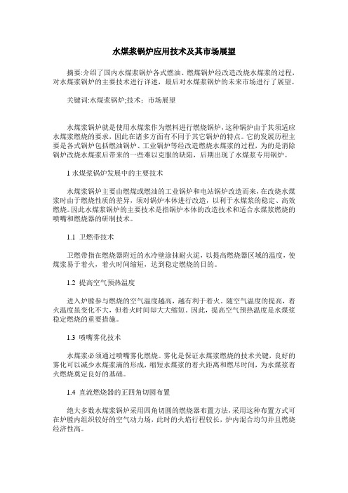 水煤浆锅炉应用技术及其市场展望