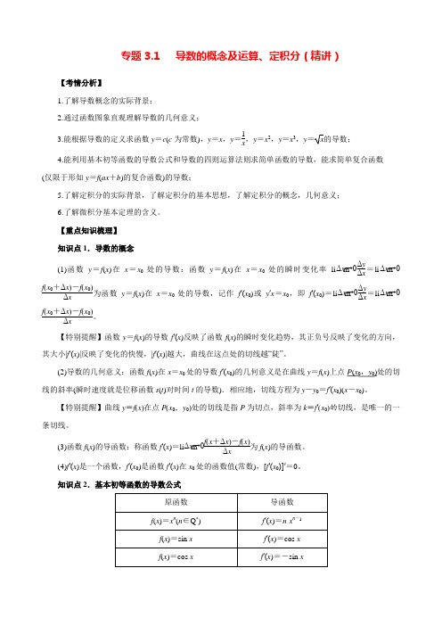 【新高考】高三数学一轮复习知识点专题3-1 导数的概念及运算、定积分