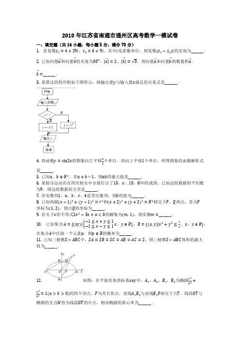 数学_2010年江苏省南通市通州区高考数学一模试卷(含答案)