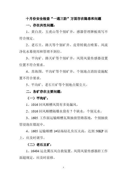 10月份“一通三防”问题