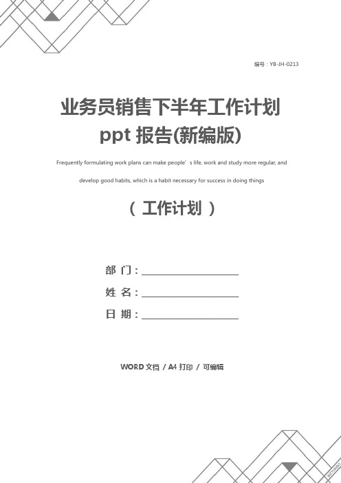 业务员销售下半年工作计划ppt报告(新编版)