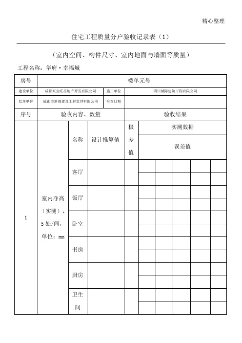 住宅工程质量分户验收记录表