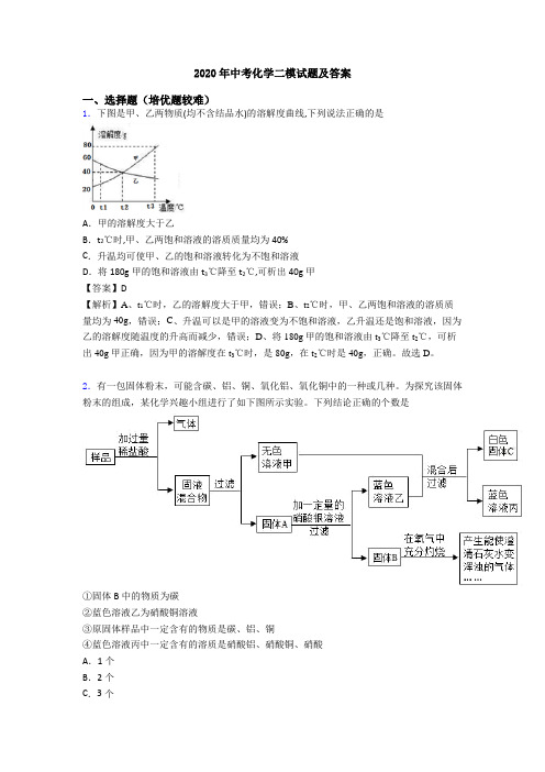 2020年中考化学二模试题及答案