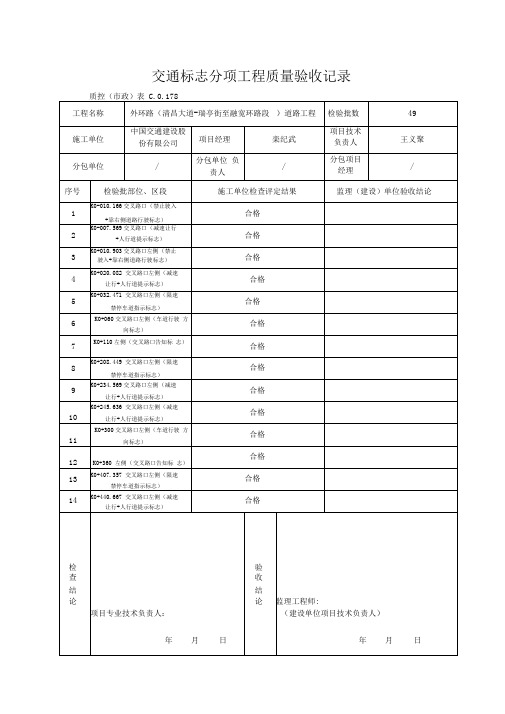 交通标志分项工程质量验收记录√