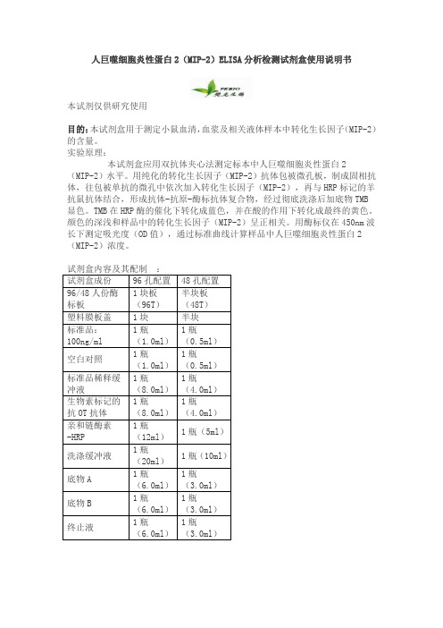 人巨噬细胞炎性蛋白2(MIP-2)ELISA分析检测试剂盒使用说明书