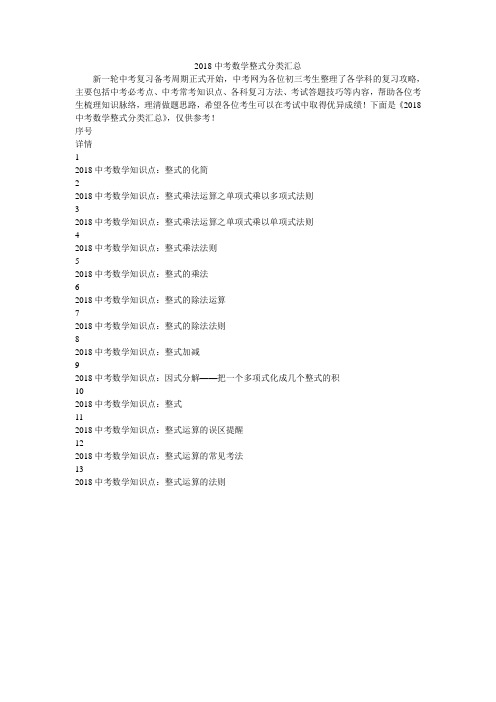 2018中考数学整式分类汇总