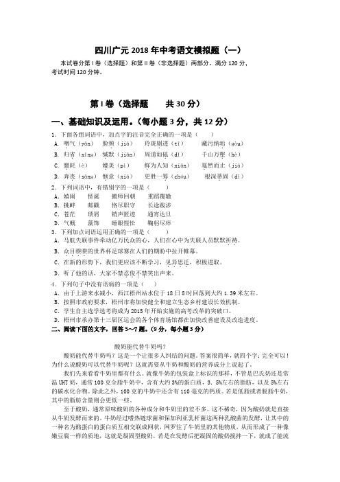 四川广元2018年中考语文模拟题(一)