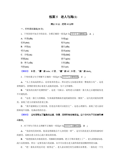 人教高中语文必修三检测：3.老人与海+练案5+Word含答案