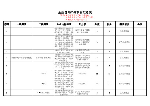 安全生产标准化企业自评扣分项目汇总表