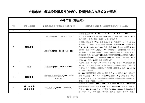 公路水运工程试验检测项目(参数)、检测标准与仪器设备对照表