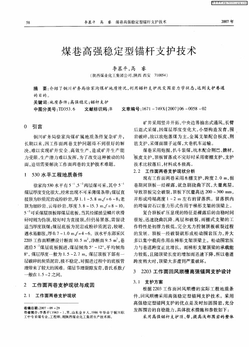 煤巷高强稳定型锚杆支护技术