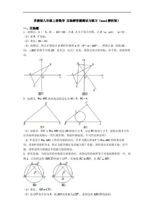 苏教版九年级上册数学 压轴解答题测试与练习(word解析版)