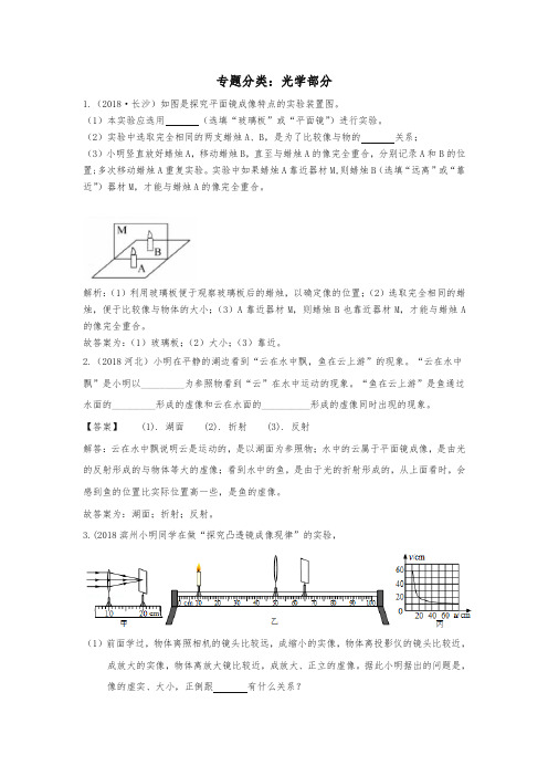 2018中考物理真题分类汇编 光学部分(含解析)