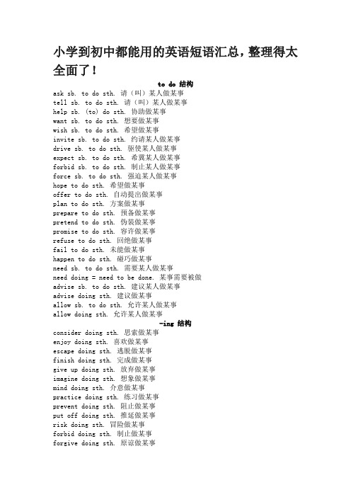 小学到初中都能用的英语短语汇总