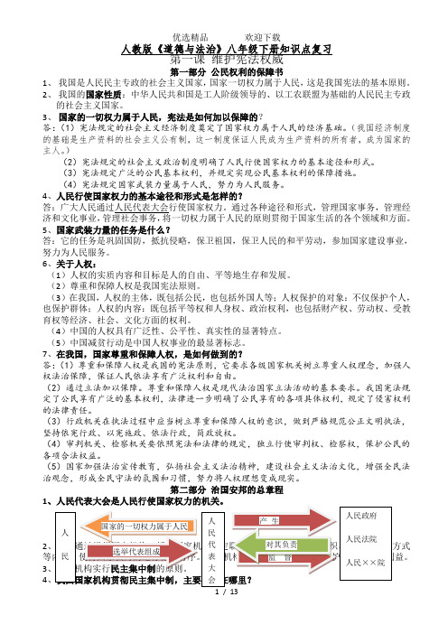 人教版《道德与法治》八年级下册知识点复习(全册)