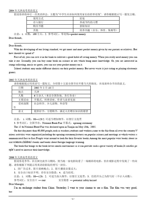 2004-2017年高考英语试题作文及范文汇总(天津卷)