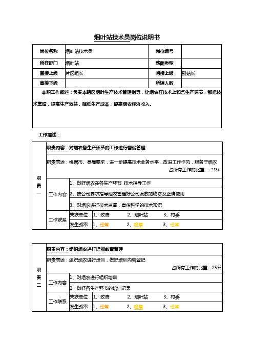 烟叶站技术员岗位说明书范例