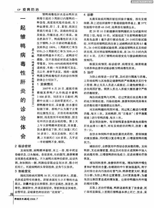 一起雏鸭病毒性肝炎的诊治体会