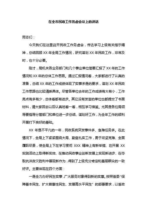 在全市民政工作务虚会议上的讲话