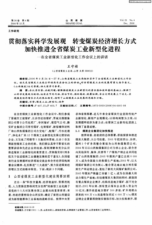 贯彻落实科学发展观 转变煤炭经济增长方式 加快推进全省煤炭工业新型化进程——在全省煤炭工业新型化工