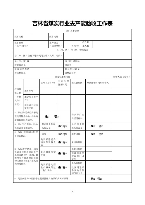 吉林省煤炭行业去产能验收工作表