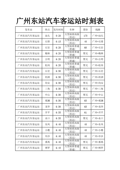 广州东站汽车客运站时刻表