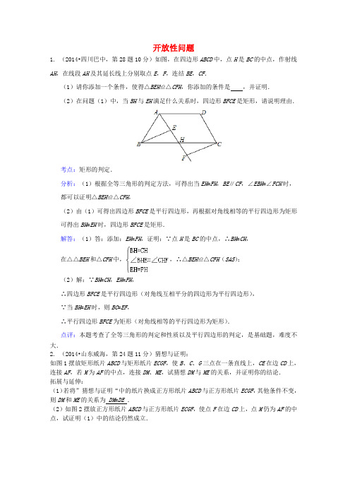 全国各地2014年中考数学试卷解析版分类汇编 开放性问题