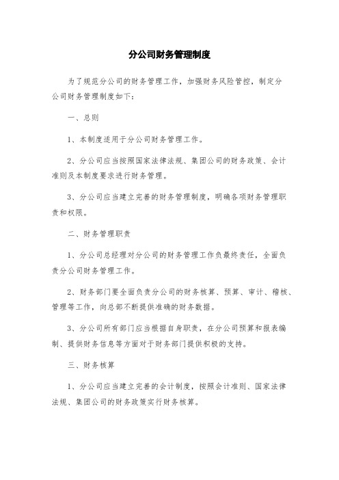 分公司财务管理制度