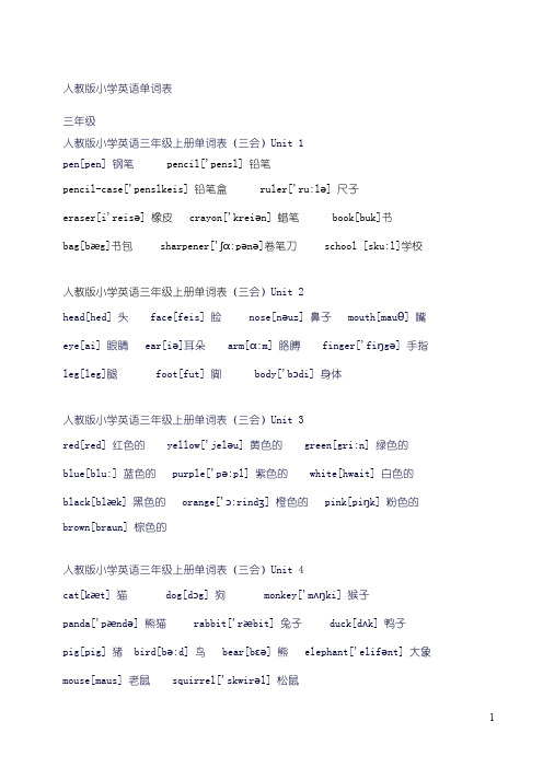 【免费下载】人教版小学3 6年级英语单词表已A4排版可直接打印