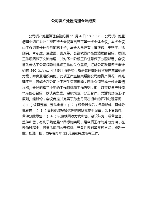 公司资产处置清理会议纪要