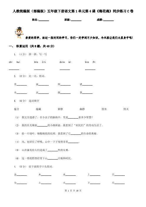 人教统编版(部编版)五年级下册语文第1单元第4课《梅花魂》同步练习C卷