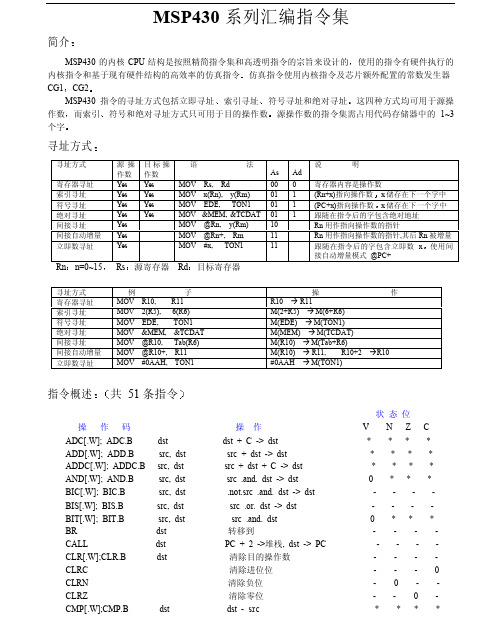 MSP430系列汇编指令集
