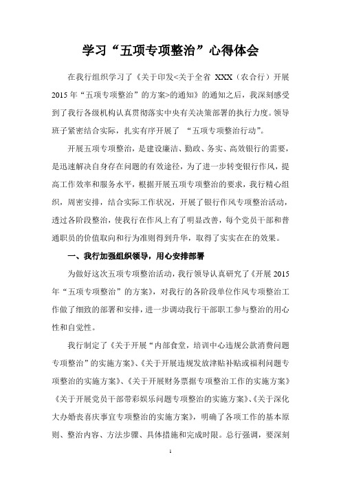 银行学习“五项专项整治”心得体会