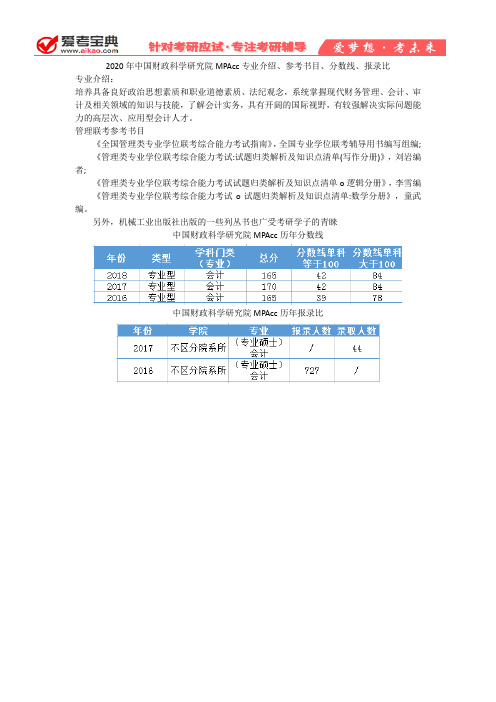 【爱考宝典】2020年中国财政科学研究院MPAcc考研介绍、专业目录、参考书目、分数线、报录比