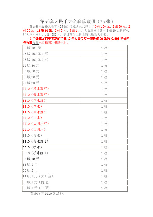 第五套人民币大全套珍藏册