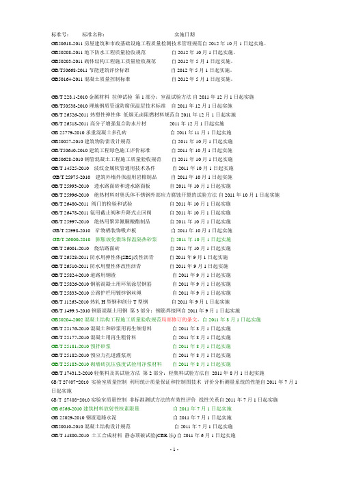 2011年最新标准、规范目录汇编