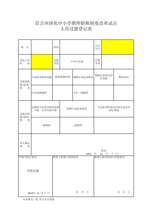 教师职称改革过渡表