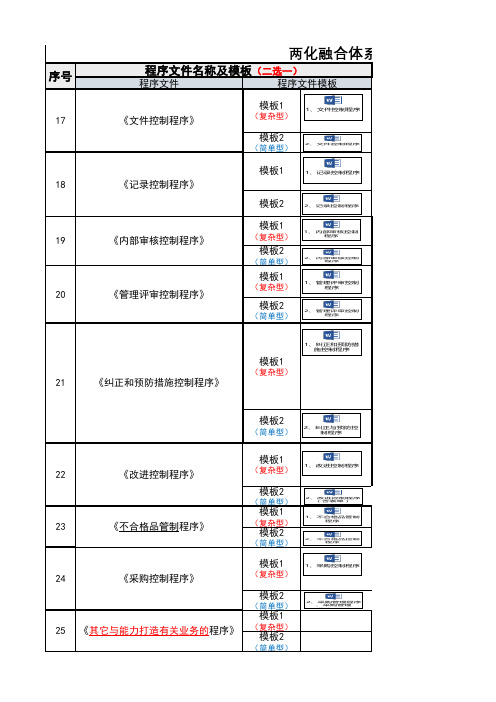 两化融合程序文件编写模板与表单