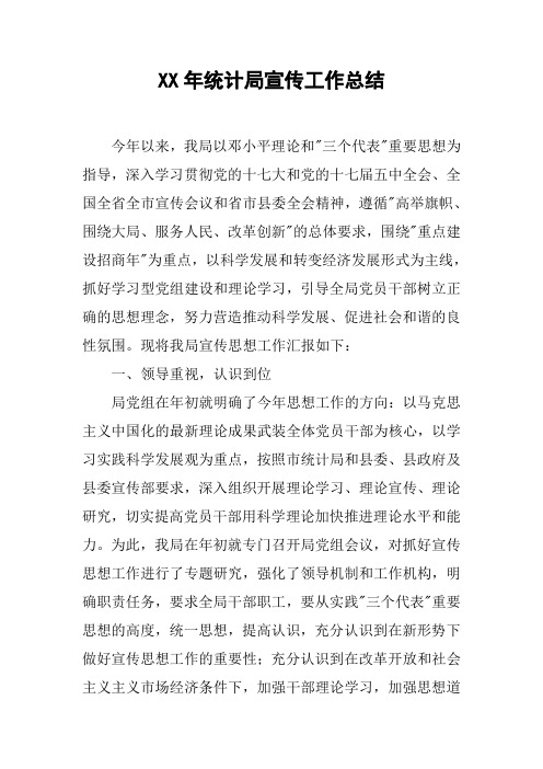 XX年统计局宣传工作总结