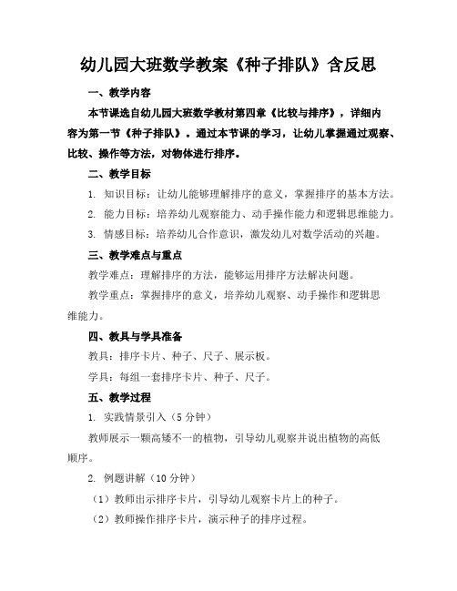 幼儿园大班数学教案《种子排队》含反思