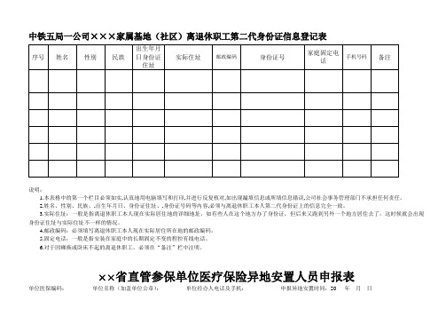 中铁五局离退休职工参保用表
