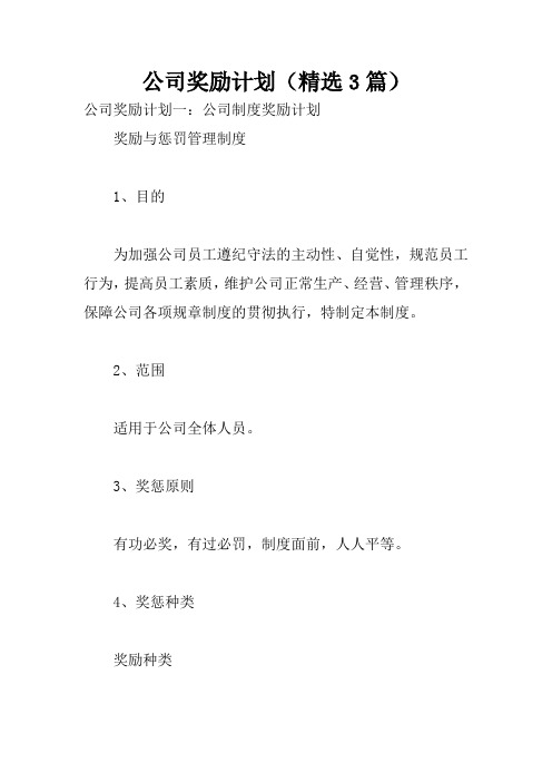 公司奖励计划(精选3篇)