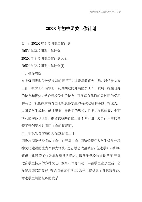 20XX年初中团委工作计划