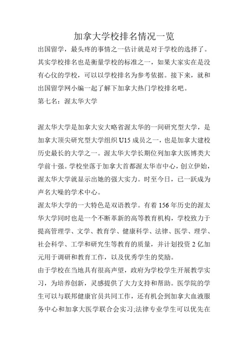 加拿大学校排名情况一览