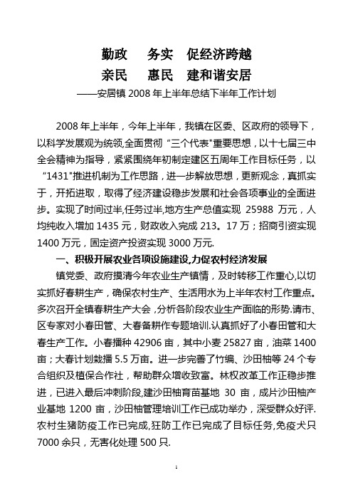 ——安居镇2008年上半年总结下半年工作计划