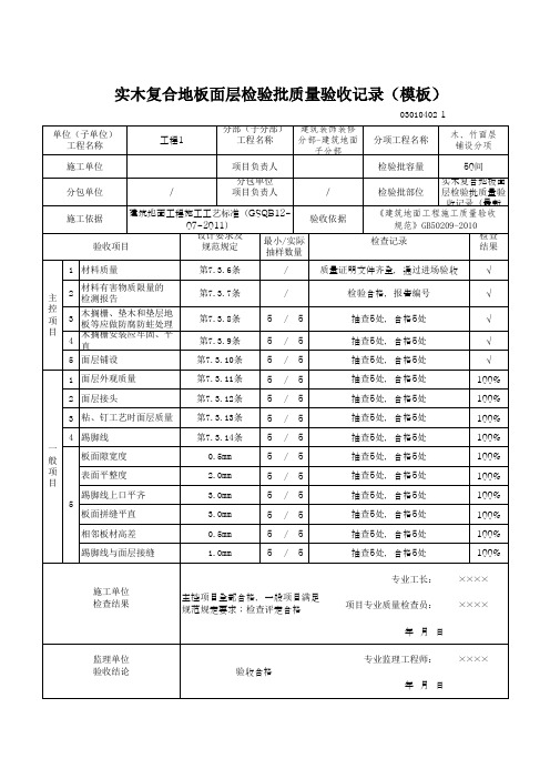 实木复合地板面层检验批质量验收记录(模板)