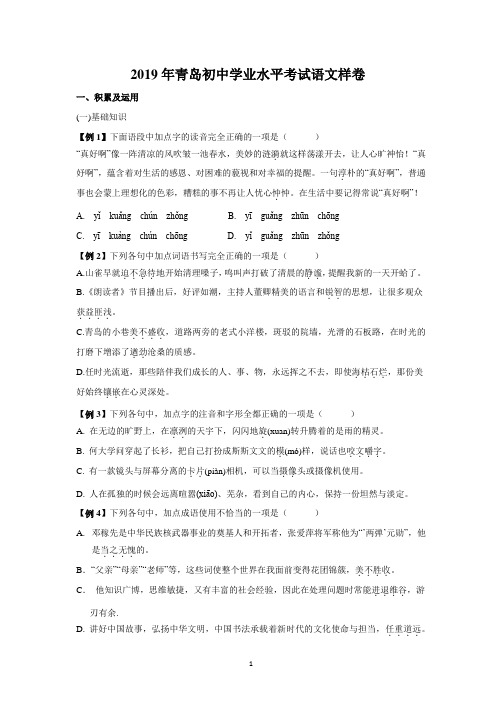 2019年青岛初中学业水平考试语文样卷