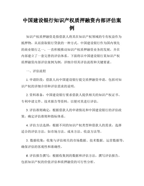 中国建设银行知识产权质押融资内部评估案例