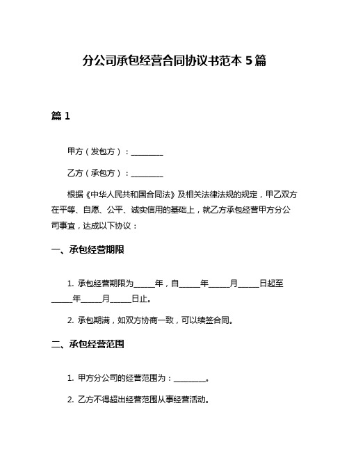 分公司承包经营合同协议书范本5篇