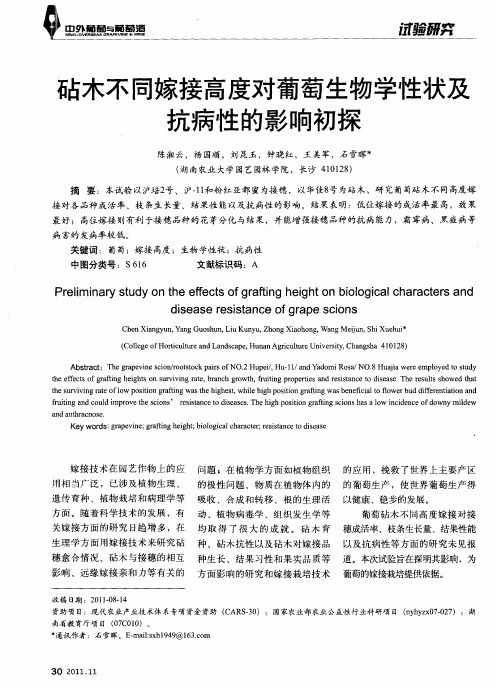 砧木不同嫁接高度对葡萄生物学性状及抗病性的影响初探